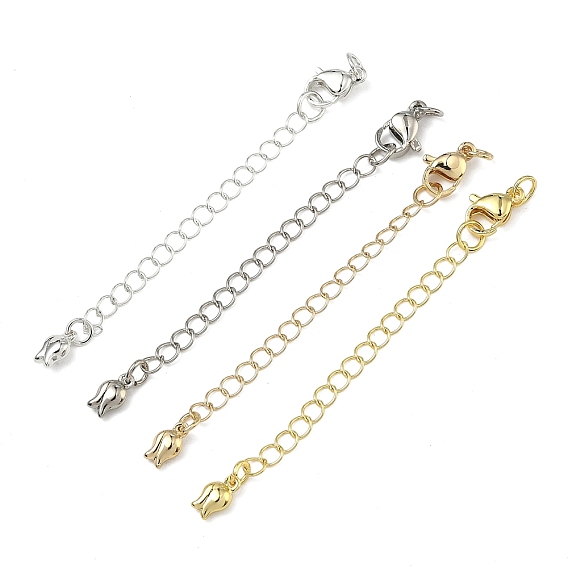 Латунный удлинитель бордюрной цепи, цепочки с застежками-карабинами и подвесками в виде тюльпанов