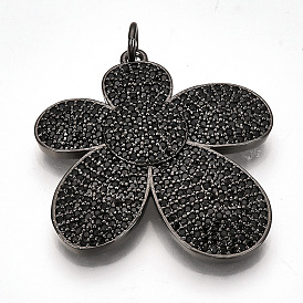 Латунные микро проложить кубического циркония подвески, с прыжковых колец, цветок