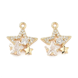 Латунные микропаве прозрачные подвески с фианитом, звезды прелести