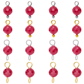 16pcs 4 styles Breloques en corindon rouge de laboratoire avec breloques de connexion pierre de naissance de juillet, avec 304 accessoires en acier inoxydable, ronde