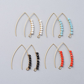 304 Stainless Steel Earring Hooks, with Faceted Rondelle Glass Beads and Horizontal Loop, Golden