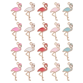 20Pcs 5 Colors Alloy Enamel Pendants, Light Gold, Flamingo Shape