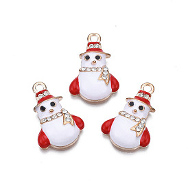 Christmas Alloy Enamel Pendants, with Crystal Rhinestone, Cadmium Free & Lead Free, Light Gold, Snowman