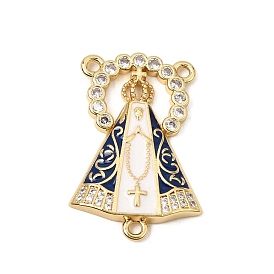 Brass Micro Pave Clear Cubic Zirconia Chandelier Component Charms, Our Lady of Aparecida Links, with Enamel, Rack Plating, Long-Lasting Plated, Cadmium Free & Lead Free, Real 18K Gold Plated