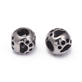 304 acier inoxydable perles européennes, Perles avec un grand trou   , rondelle avec empreintes de chien creuses