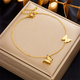 Chic Minimalist Beachy Butterfly Pendant Chain Anklet - Metallic 3D Finish