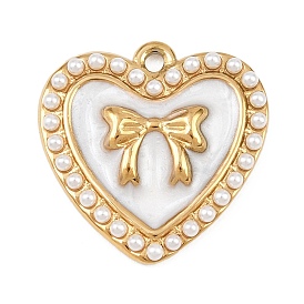 304 нержавеющей стальной эмали подвески, белые сердечки с имитацией жемчуга из АБС-пластика, ионное покрытие (ip)