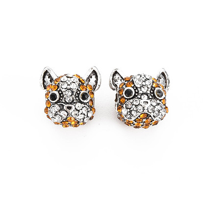 Crémaillère en alliage de placage perles européennes, avec strass, Perles avec un grand trou   , sans cadmium et sans nickel et sans plomb, chien, argent antique