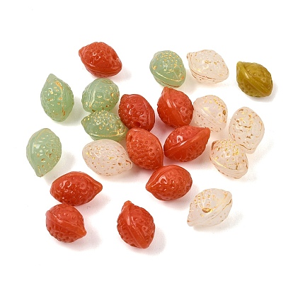 Baking Paint and Golden Metal Enlaced Glass Pendants, Lemon Charms