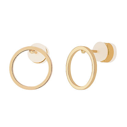 Brass Ear Stud Findings, with Brass Rubber Ear Nuts/Earring Backs, Ring
