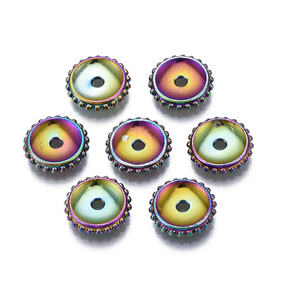 Rack Plating Rainbow Color Alloy Beads, Cadmium Free & Nickel Free & Lead Free, Heishi Beads, Disc/Flat Round