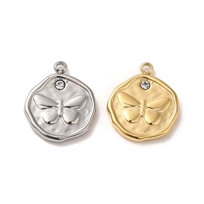 304 подвески из нержавеющей стали, с кристально горный хрусталь, плоские круглые с бабочкой