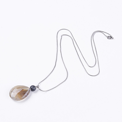 Natural Mixed Stone Perfume Bottle Pendant Necklaces, with Brass Findings and Plastic Dropper, Drop