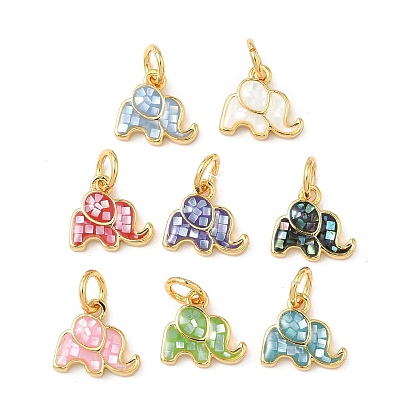 Подвески из латуни и ракушек с покрытием стойки, слон, с эмалью, долговечный, без кадмия и без свинца, с целью перехода в кольце, реальный 18 k позолоченный