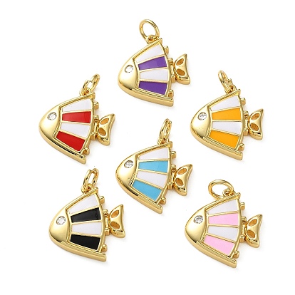 Латунные микропаве прозрачные подвески с фианитом, рыбы прелести, с эмалью, реальный 18 k позолоченный