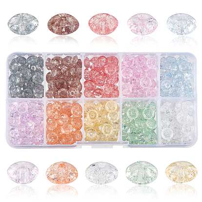 300Pcs 10 Colors Transparent Crackle Glass Beads, Dyed & Heated, Rondelle