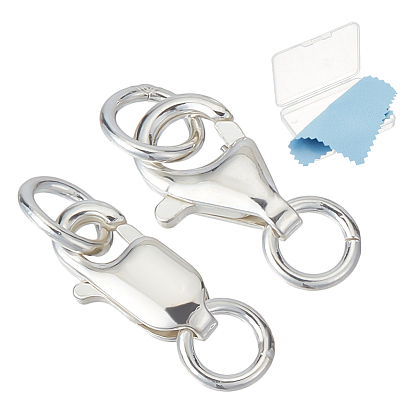 10 шт. 2 стили 925 застежки-лобстеры из стерлингового серебра, с прыжковых колец, прямоугольные, 1 с тканью для полировки ПК