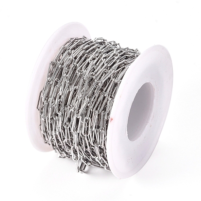 304 Stainless Steel Paperclip Chains, Drawn Elongated Cable Chains, Soldered, with Spool