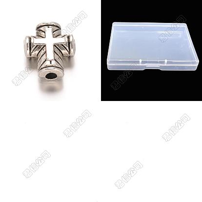 120Pcs Cross Tibetan Style Alloy Beads, Cadmium Free & Lead Free