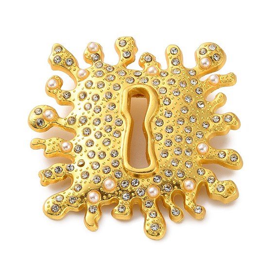Alloy Rhinestone Lapel Pin Brooches for Clothes, Square Lock, with Imitation Pearl