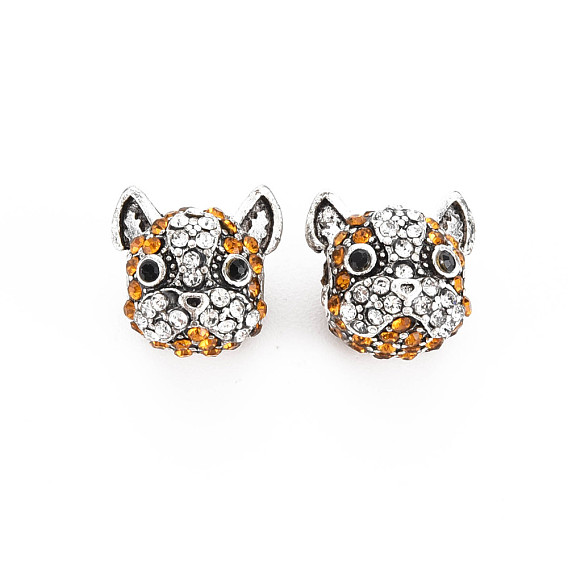 Gestelllegierung European Beads, mit Strass, Großloch perlen, Cadmiumfrei und Nickel frei und Bleifrei, Hund, Antik Silber Farbe