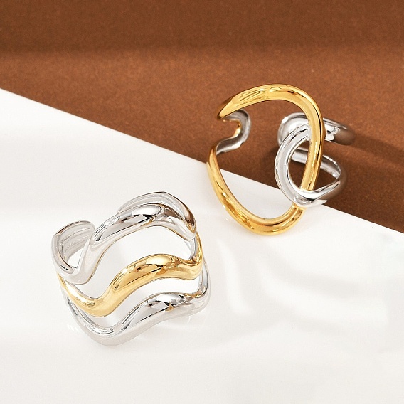 304 открытые манжеты из нержавеющей стали для женщин, неровная кривая линия