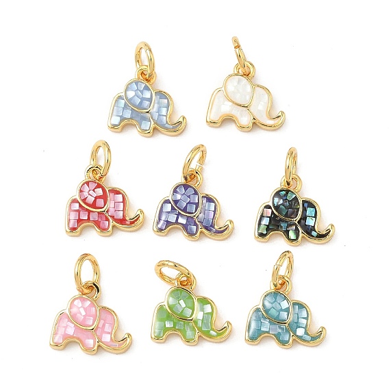 Подвески из латуни и ракушек с покрытием стойки, слон, с эмалью, долговечный, без кадмия и без свинца, с целью перехода в кольце, реальный 18 k позолоченный