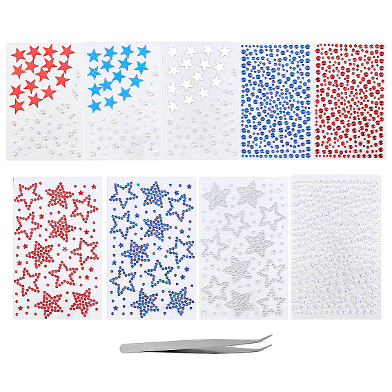 10Pcs 10 Styles Independence Day Self Adhesive Stickers, with 1Pc Iron Beading Tweezers