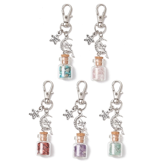 Стеклянная бутылка желаний подвеска украшения, с поворотными застежками из сплава и бусинами из драгоценных камней