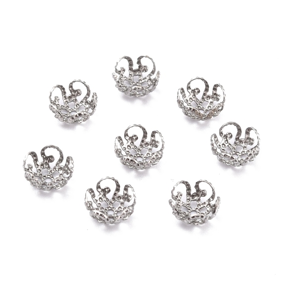 5-Petal 304 Stainless Steel Bead Caps, 8x4mm, Hole: 1mm