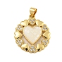 Heart Rack Plating Brass Micro Pave Cubic Zirconia Pendants, with Natural Shell and Enamel, Long-Lasting Plated, Cadmium Free & Lead Free