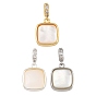 Brass Micro Pave Clear Cubic Zirconia Pendants, Square Charm, with Natural Shell