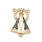 Brass Micro Pave Clear Cubic Zirconia Chandelier Component Charms, Our Lady of Aparecida Links, with Enamel, Rack Plating, Long-Lasting Plated, Cadmium Free & Lead Free, Real 18K Gold Plated