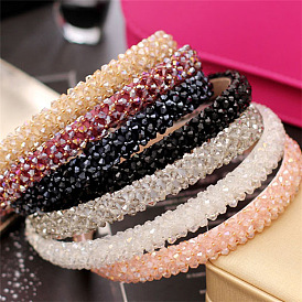 Sparkling Crystal Beaded Headband with Wide Handmade Braided Band and Full Diamond Hair Clip for Women