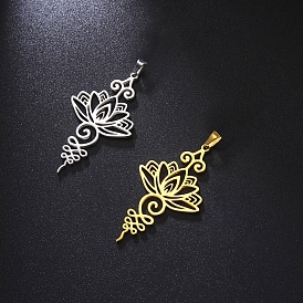 Stainless Steel Pendants, Laser Cut, Lotus Charm