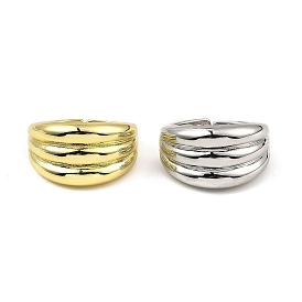 Rack Plating Brass Grooved Open Cuff Rings, Long-Lasting Plated, Lead Free & Cadmium Free