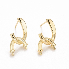Rack Plating Brass Earring Findings, Hollow Flat Pad Earring Post, with 925 Sterling Silver Pins, Cadmium Free & Lead Free, Long-Lasting Plated, Flat Round