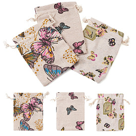 15Pcs 3 Styles Butterfly Printed Polycotton(Polyester Cotton) Packing Pouches Drawstring Bags, Rectangle