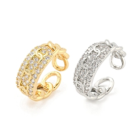 Chain Brass Micro Pave Clear Cubic Zirconia Open Cuff Rings, Long-Lasting Plated