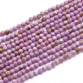 Natural Lepidolite/Purple Mica Beads Strands, Faceted, Round