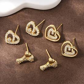 Серьги-гвоздики из латуни с прозрачным фианитом и прозрачным фианитом, долговечная тарелка, стойки покрытие, без свинца и без кадмия