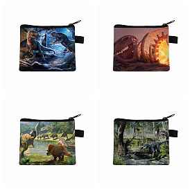 Dinosaur Pattern Polyester Wallets with Zipper, Change Purse, Clutch Bag
