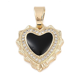 Brass With Enamel And Cubic Zirconia, Real 18k Gold Plated, Heart, Pendants with Jump Ring