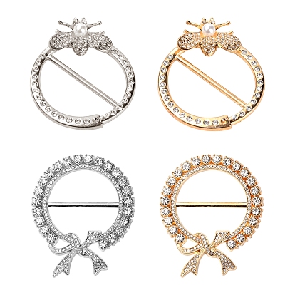 4Pcs Flat Round with Bowknot/Bee Alloy Buckles, with Crystal Rhinestone