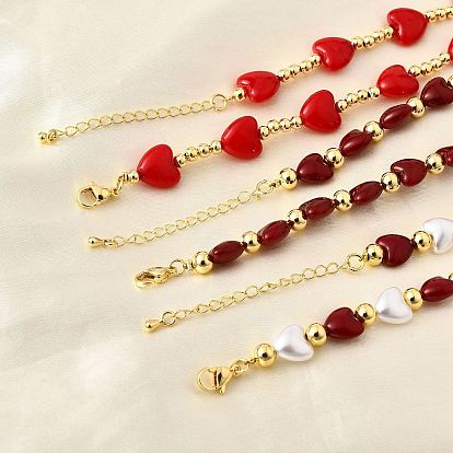 Ожерелья из латунных и АБС-искусственных жемчужин в форме сердца и круглых бусин для женщин, без кадмия и без свинца, стойки покрытие, долговечный, реальный 18 k позолоченный