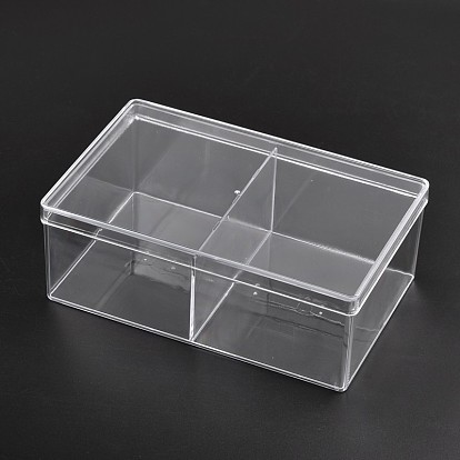 Cuboid Organic Glass Bead Containers, 2 Compartments, 22x14x8cm