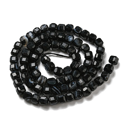 Natural Black Agate Beads Strands, Faceted, Cube