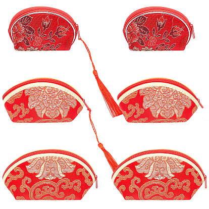 6Pcs 3 Style Polyester Gift Packing Pouches, with Tassel and Zipper, Flower Pattern