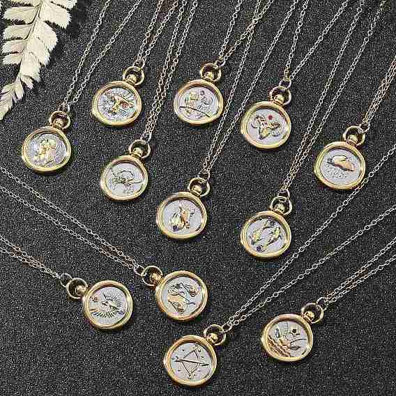 Латунные ожерелья с подвесками таро «Двенадцать созвездий», плоско-круглые, реальный 18 k позолоченный