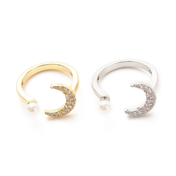 Прозрачное кубическое циркониевое кольцо-манжета с открытой луной и искусственным жемчугом для женщин, без кадмия и без свинца